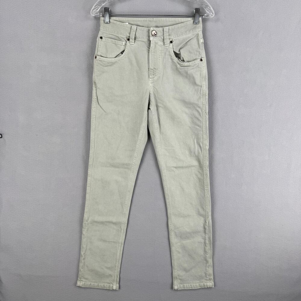 Brunello Cucinelli The Straight Leg Jeans Womens 0 Beige Slim Denim Italy